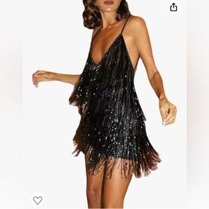 Sexy Deep V-Neck Backless Dress Summer Fringe Tassel Dress